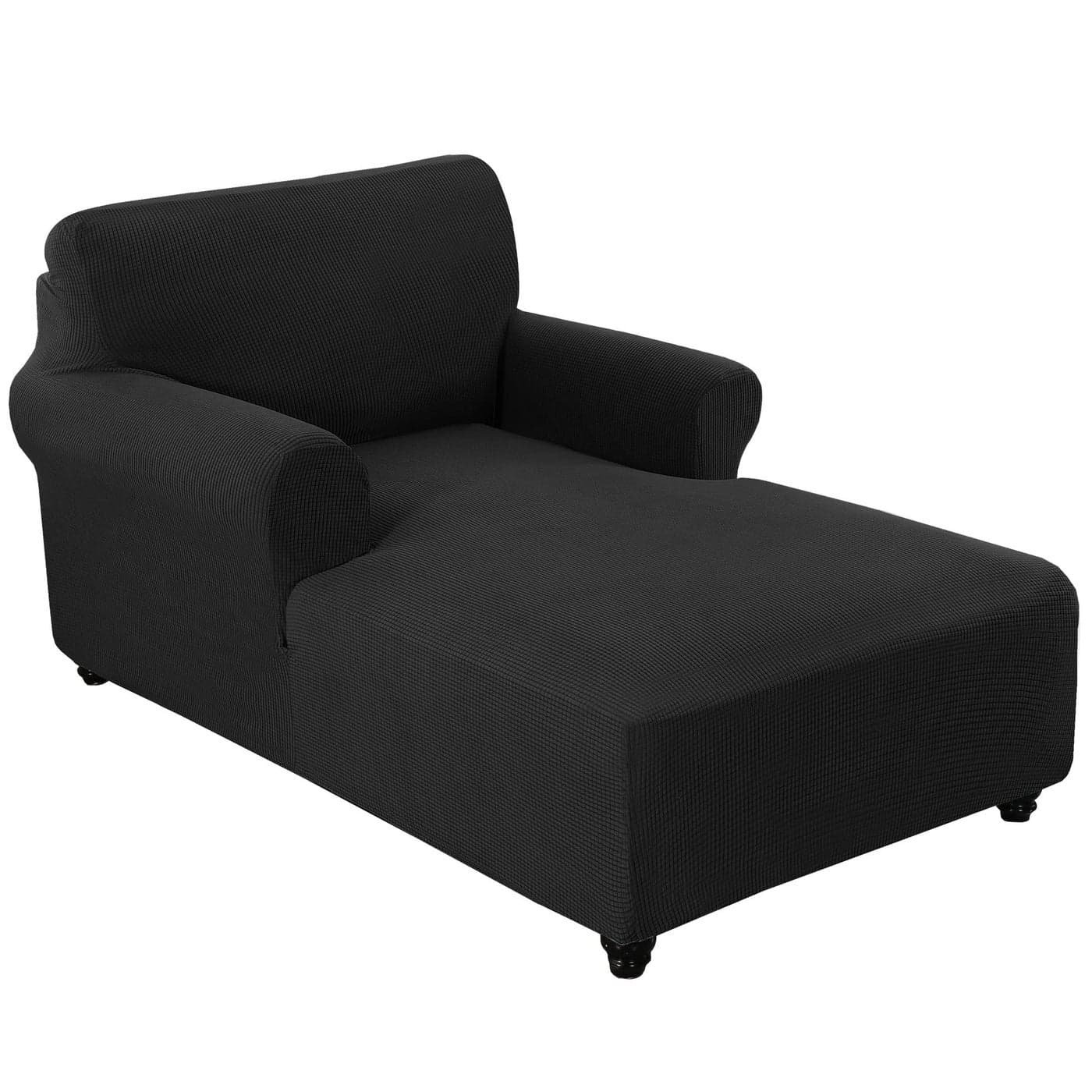 FantasDecor Chaise Lounge Cover Stretch Chair Lattice Slipcover with Armrests for Living Room Bedroom Double Arm Soft Jacquard Fabric Machine Washable Black