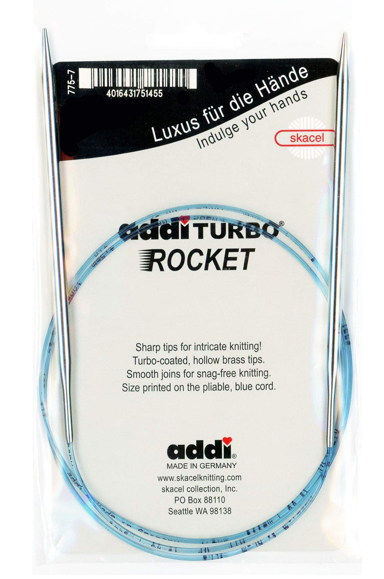 addi Circular Turbo Rocket Lace Skacel Blue Cord 16 inch (40cm) Size US 05 (3.75mm)
