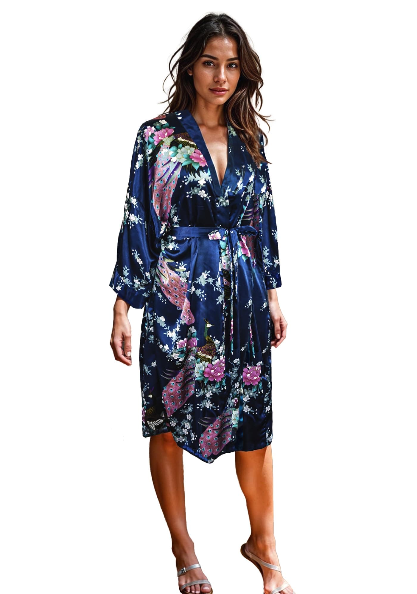 CCcollections Long Kimono Robe for Women, Premium Lightweight Peacock Bridesmaid Robe, Bridal Shower, Birthday Women’s Gift