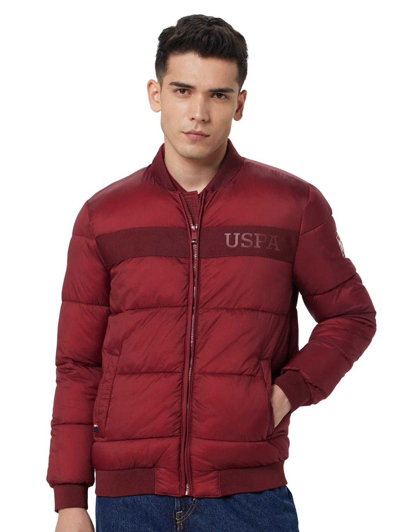 U.S. POLO ASSN. Mens Medium Weight Puffer Full Sleeve Jacket With Hood (USJCKS0709_Red_S)