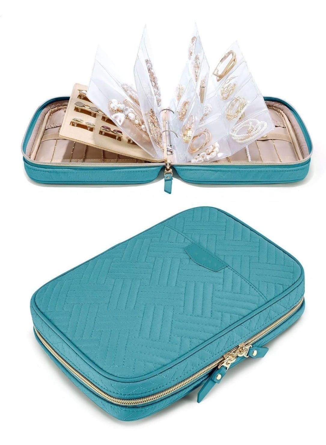 Jewelry Travel Organizer, Jewelry Case, Transparent Jewelry Storage, Book Ring Binder Jewelry Bags Clear Booklet Zipper Pouch Bag for Necklaces, Earrings, Rings, Bracelets(Green)