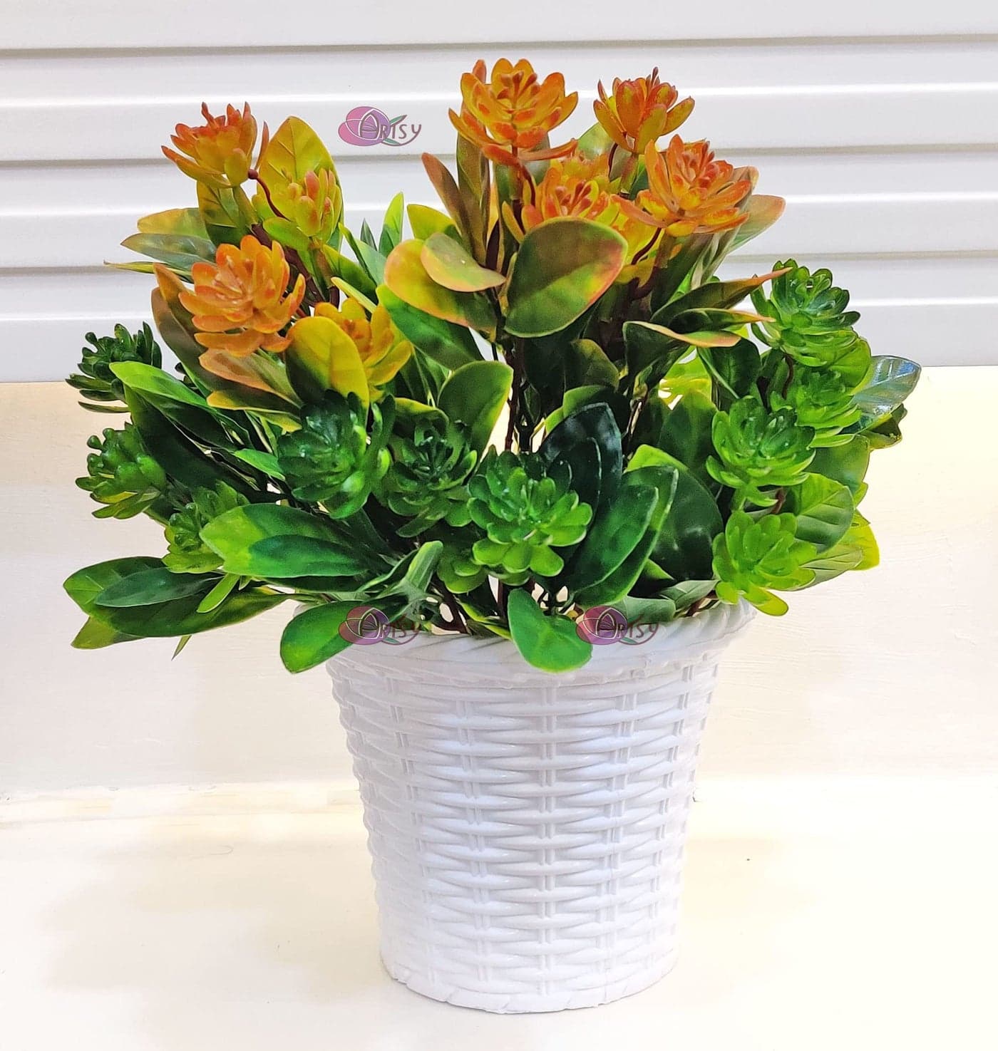 ARTSY® Artificial Plants with Pot for Home Decor, Leaves, Plants for Pot/vase, Home/Office Decor, Gift, Craft, Artificial Flowers with Pot, Combo, Pack of 3 Flower Pieces, 1 Pot, Mix