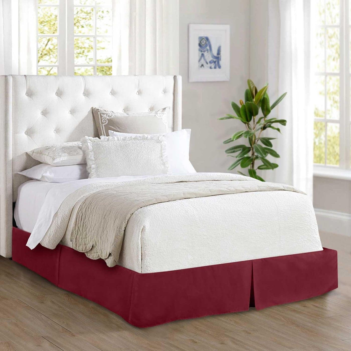 Elegant Comfort 1500 Premier Wrinkle Fade Resistant Hotel Quality Bed SkirtDust Ruffle Pleated Tailored 14inch Drop Queen Burgundy