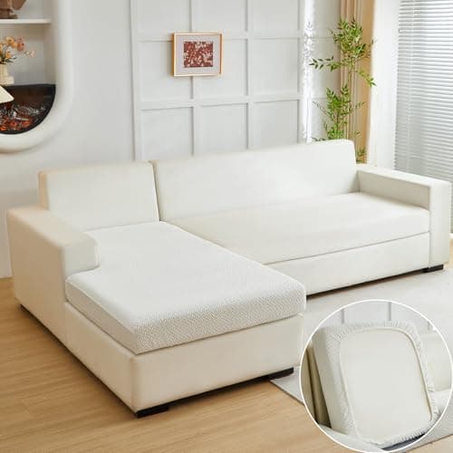 Yoovat Couch Cushion Covers for Sofa Couch Covers Wear-Resistant Universal Sofa Cover Stretch for Sectional Slipcovers (Texture-Cream White,Chaise Cover)