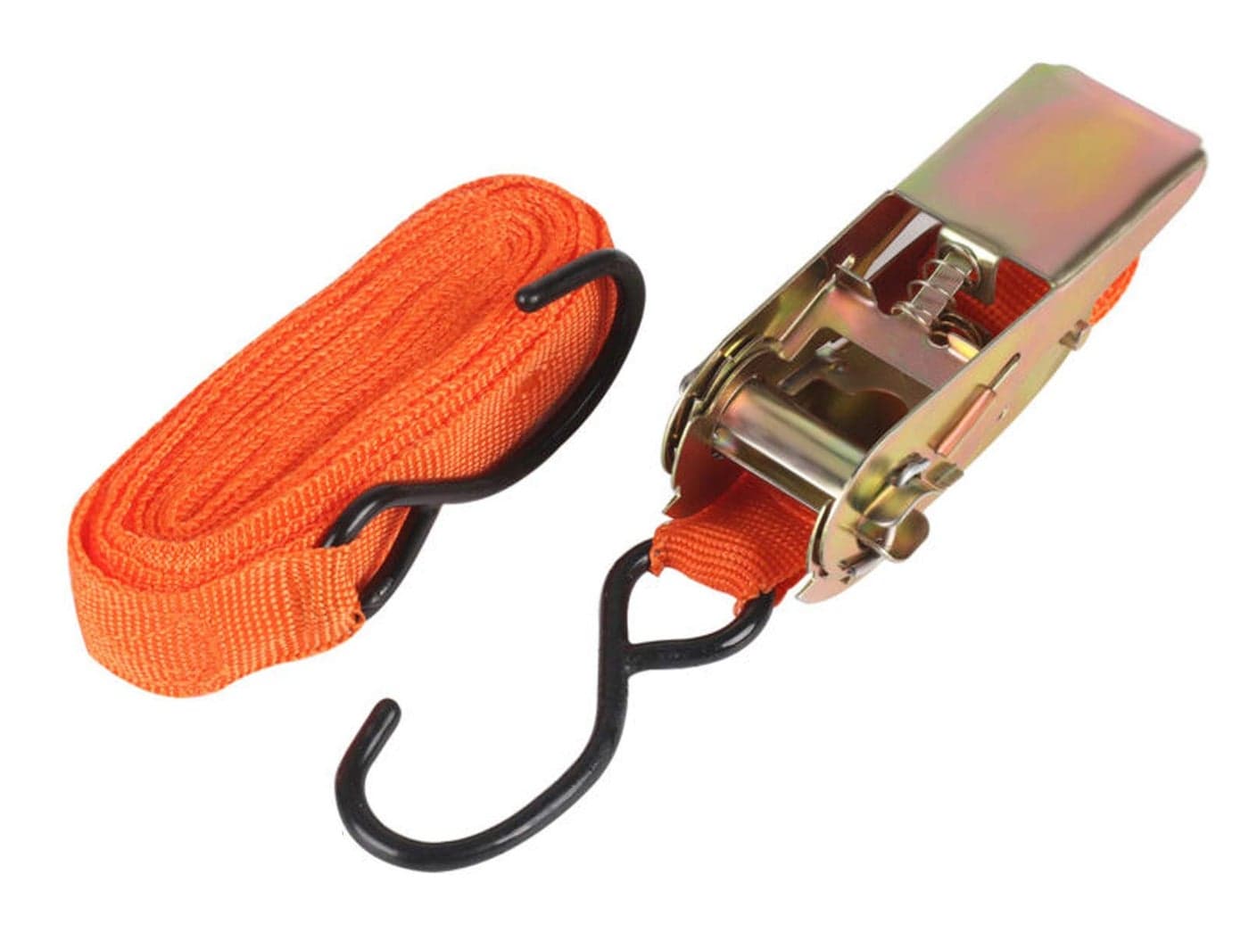 MEZON Lorry Trailer Truck Car Bike Cargo Belt Double J Metal Hook Ratchet Tie Down Strap 4 Meter X 2.5 cm (Orange)