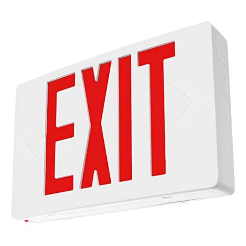 LFI Lights® Standard Exit Sign, UL 924 Listed, Red LED, White, 120/277VAC Hardwired with Battery Backup, Wall, Ceiling or Side Mount, Optional Double Face and Knock Out Arrows LEDRWBB