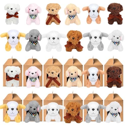Jiytivity 24 Pcs Adopt a Dog Party Favors Include 12 Mini Plush Dogs Stuffed Puppy and 12 Foldable Kraft Boxes for Adopt a Puppy Party Favors Supplies Gifts