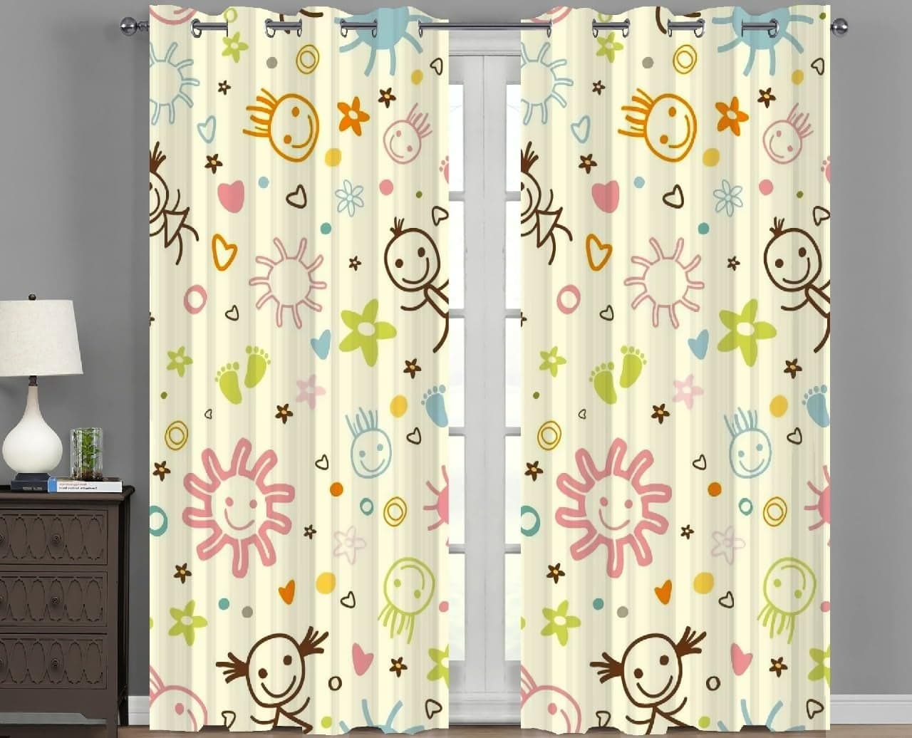 3D Flower Digital Printed Polyester Fabric Curtain for Kides Room,Bed Room Living Room Color White Window/Door/Long Door (D.N.A1) 4 X 5 Feet_CURT-499 Pack of 1