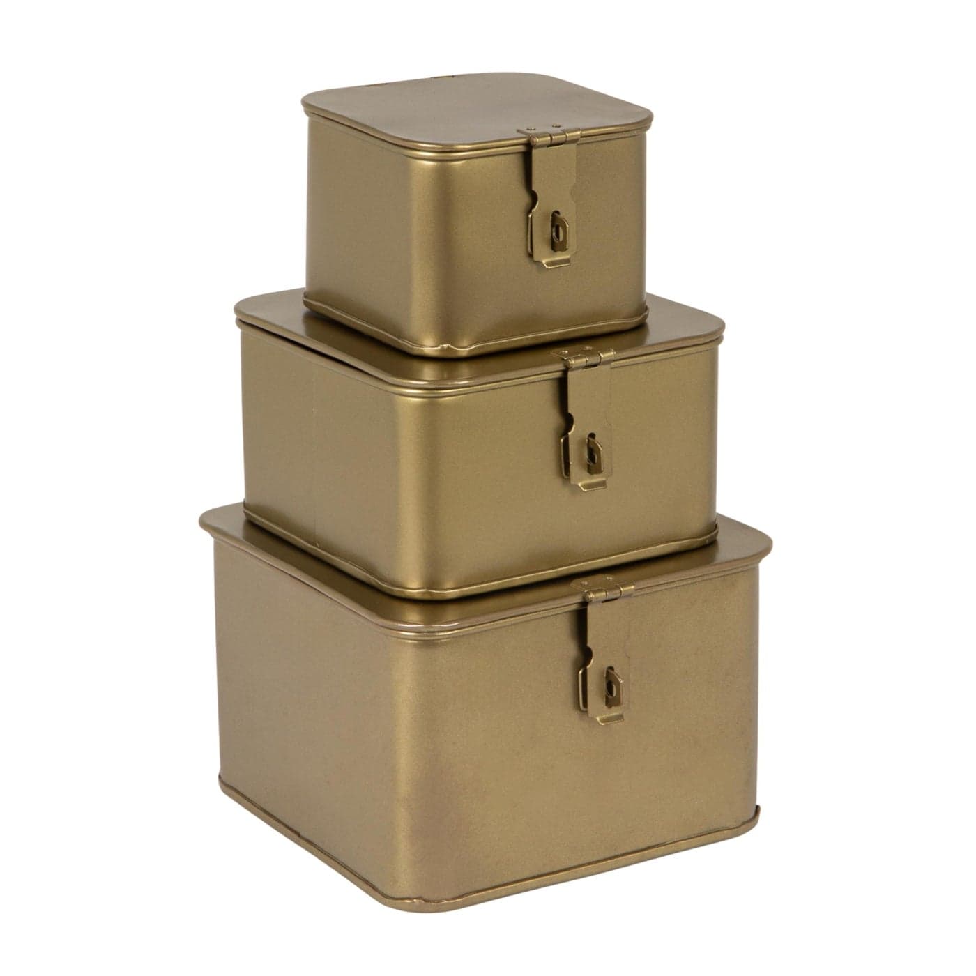 Square Decorative Metal Boxes with Gold Finish Set of 3 Sizes