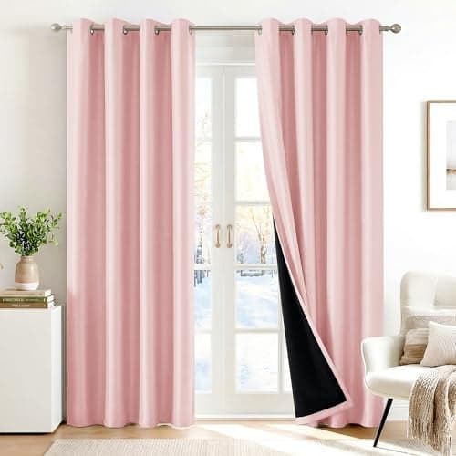 Deconovo Room Curtains, 100% Blackout Doubled Layer Curtains, Total Room Darkening, Window Drapes for Bedroom/Living Room/Little Baby/Girl/Nursery (Set of 2, Crystal Pink,W52 X L63)