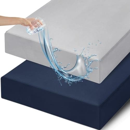 davids kids Waterproof Crib Sheets Fitted 2 Pack Ultra Soft Breathable Crib Mattress Protector for Boys Girls Neutral Fit Standard Crib Mattress and Toddler Mattresses Navy Blue Highclass Grey