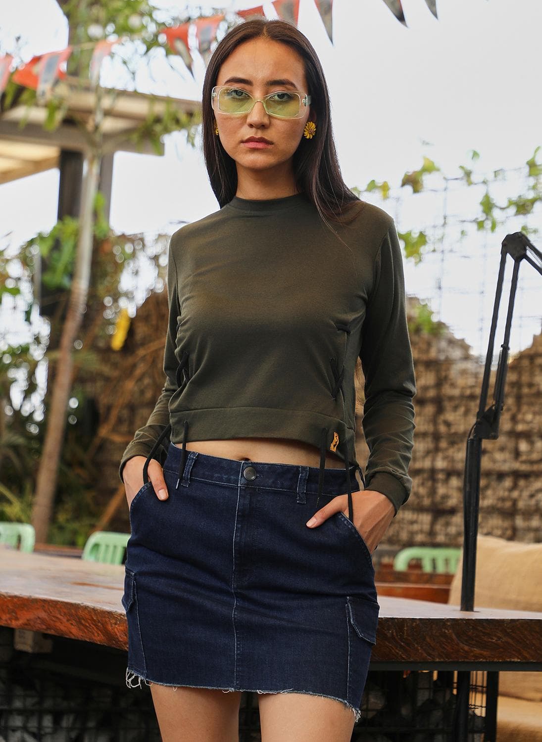 Women's Forest Green Criss-Cross Cropped Top