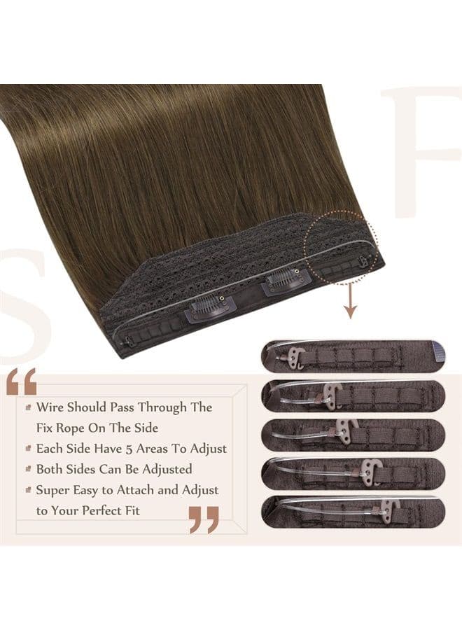 Hair Extensions Wire Hair Extensions, 18 Inch 80g Fish Line Hair Extensions Clip in Hair Extensions Medium Brown, Fshine Hair Extensions with Invisible Fish Line Remy Human Straight Hair