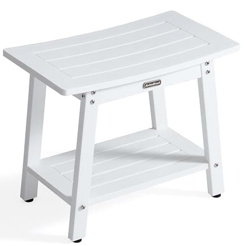 KaimuBench Large Waterproof Shower Bench for Inside, HDPS White Shower Stool for Shaving Legs, Spa Bath Chair Seat for Bathroom, Indoor/Outdoor Use, No Maintenance, Weight Capacity 500LBS