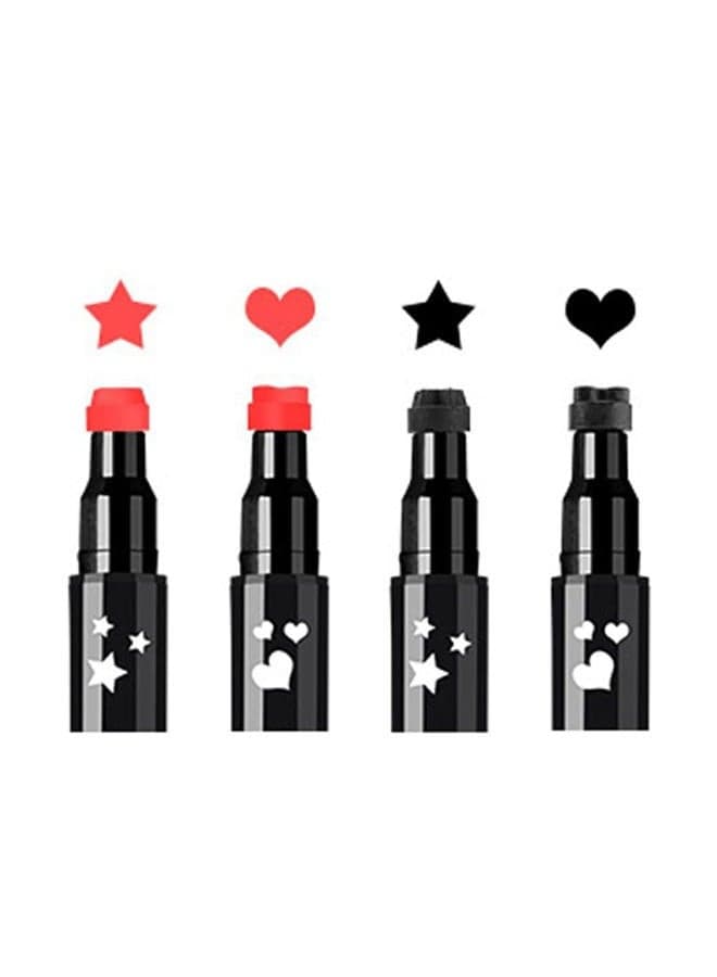 Face Stamp & Eyeliner Set, 4 PCs Red & Black Liquid Stamps and Felt Liners, Dual ended 2-in-1 Eye Makeup Pen