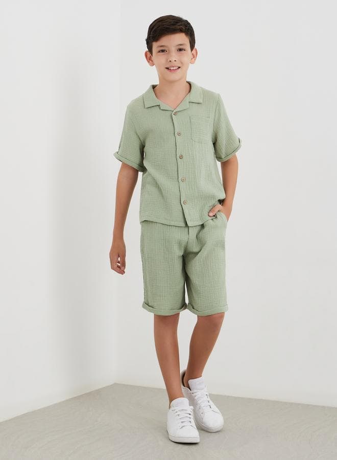 Double Gauze Plain Shirt And Shorts Set