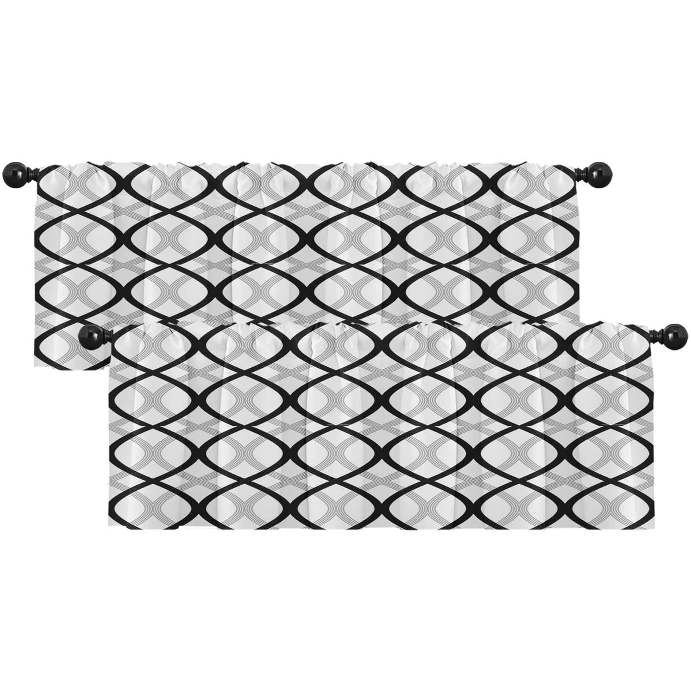 Emvency 2 Pack Valances Window Treatments Black and Gray Abstract Lines Blackout Drapes Adjustable Curtain for Windows Living Room Kitchen Over Sink 18x52 Rod Pocket Valances