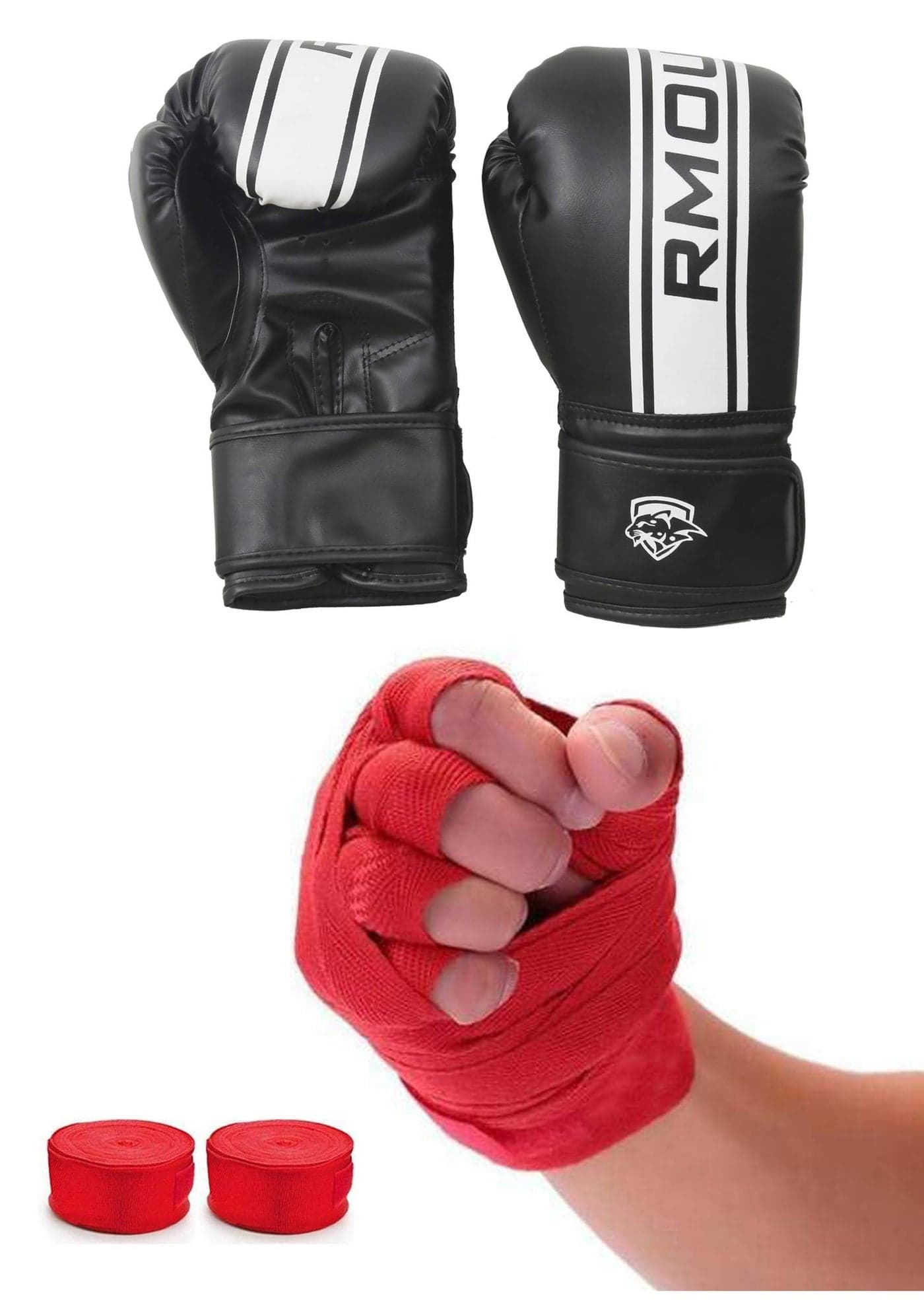 IWIN Our Black Boxing Gloves for Training & Muay Thai | Maya Hide Leather Gloves for Sparring, Kickboxing, Fighting, Punch Bags with Red Hand Wraps(Boxing Tape), Black Red, 10 oz