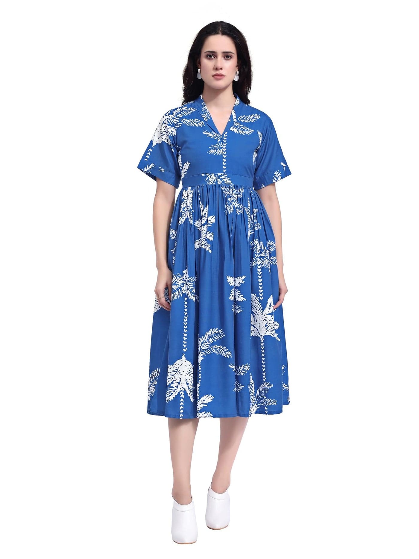 PURVAJA Women’s Maxi Cotton Blend Dress (Floe-259-M_Blue)