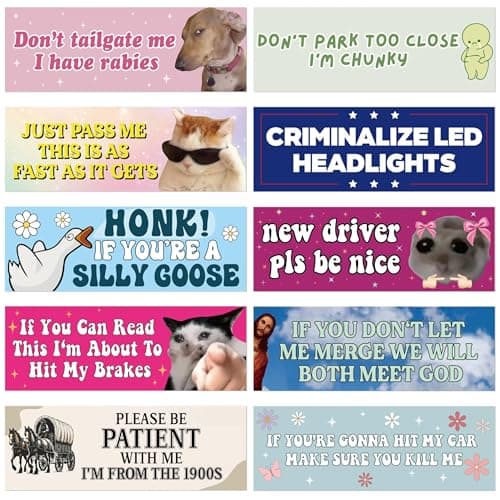Funny Car Magnet Bumper Sticker - 10Pcs Hilarious Funny Joke Vehicle Magnets Embarrassing Harmless Waterproof Bumper Decals, Strong Magnetic Car Home Warning Sign Decor Gift for Adult Friends Couples