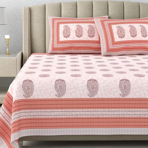 DE CAMA Since 1997 | 100% Cotton 300 TC Premium King Size Bedsheet for Double Bed (90 x 108 Inch) with 2 Pillow Covers Set (17 x 27 Inch) Designer Printed Bedsheet Set - Paisley, Multicolor