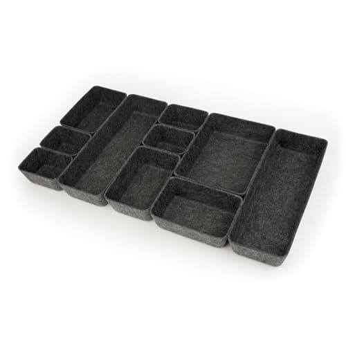 Three by Three Seattle FeltLikeIt Felt Bins for Office Crafts Classroom Living Room Bedroom Charcoal Set of 10
