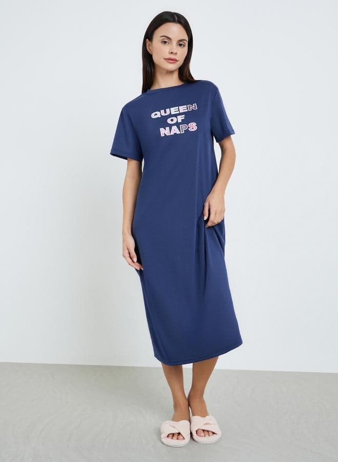 Women Navy Blue Graphic Print Midi Dress