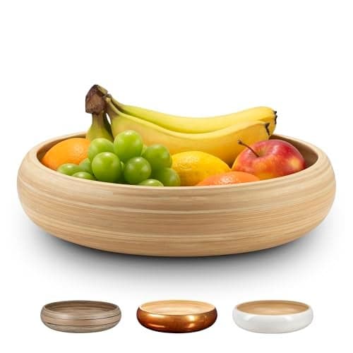 LEXA 12 Handmade Natural Bamboo Wooden Fruit Bowl for Kitchen Counter 130 oz Lightweight Large Bamboo Wood Salad Bowl