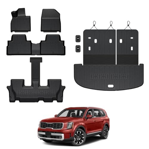 GALVAGNITE Floor Mats for Kia Telluride 2020-2025, All Weather Floor Mats Trunk Cargo Liner with Backrest Protectors Accessories, Full Coverage Set (Fit 7/8 Sests)