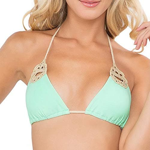 Luli Fama Women's Corazon Loco Crochet Cut Out Triangle Bikini Top, Mint Convertible, Large