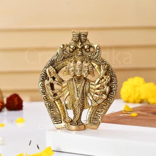 CraftVatika Brass Panchmukhi Hanuman Murti - Panchmukhi Hanuman Brass Idol Statue Wall Hanging For Home, Pooja Room, Mandir Wall Decor