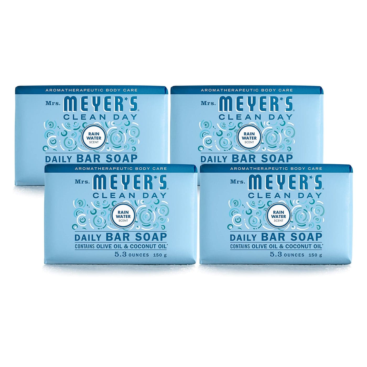 MRS MEYERS CLEAN DAY Bar Soap Use as Body Wash or Hand Soap Made with Essential Oils Rain Water 53 oz 4 Bars