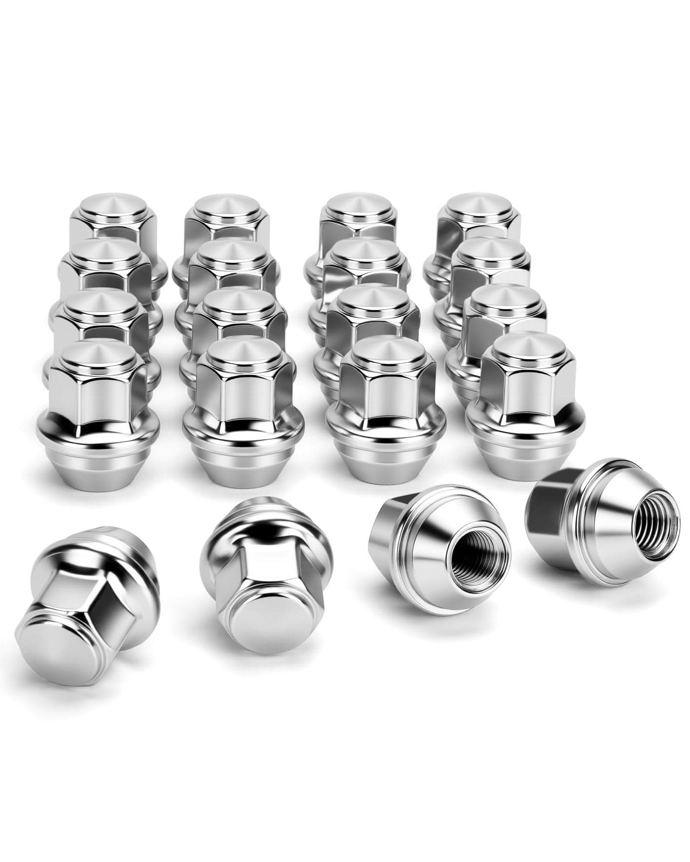 M12x1.5 One Piece Stock Lug Nuts for 2001-2025 Ford Escape, 20pcs 12x1.5 Chrome Lugnuts for Factory Wheels Compatible with 2012-2020 Fusion 2009-2018 Focus, Large Acorn Seat Wheel Nuts Replace 6113031