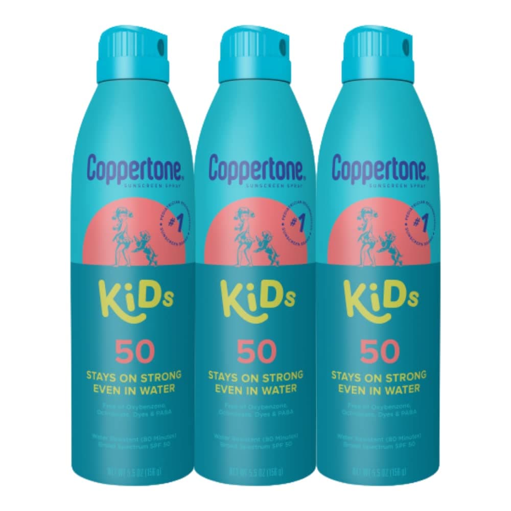 Coppertone Kids Sunscreen Spray SPF 50, Water Resistant Spray on Sunscreen for Kids, Pediatrician Recommended, 5.5 Oz Can, Pack of 3
