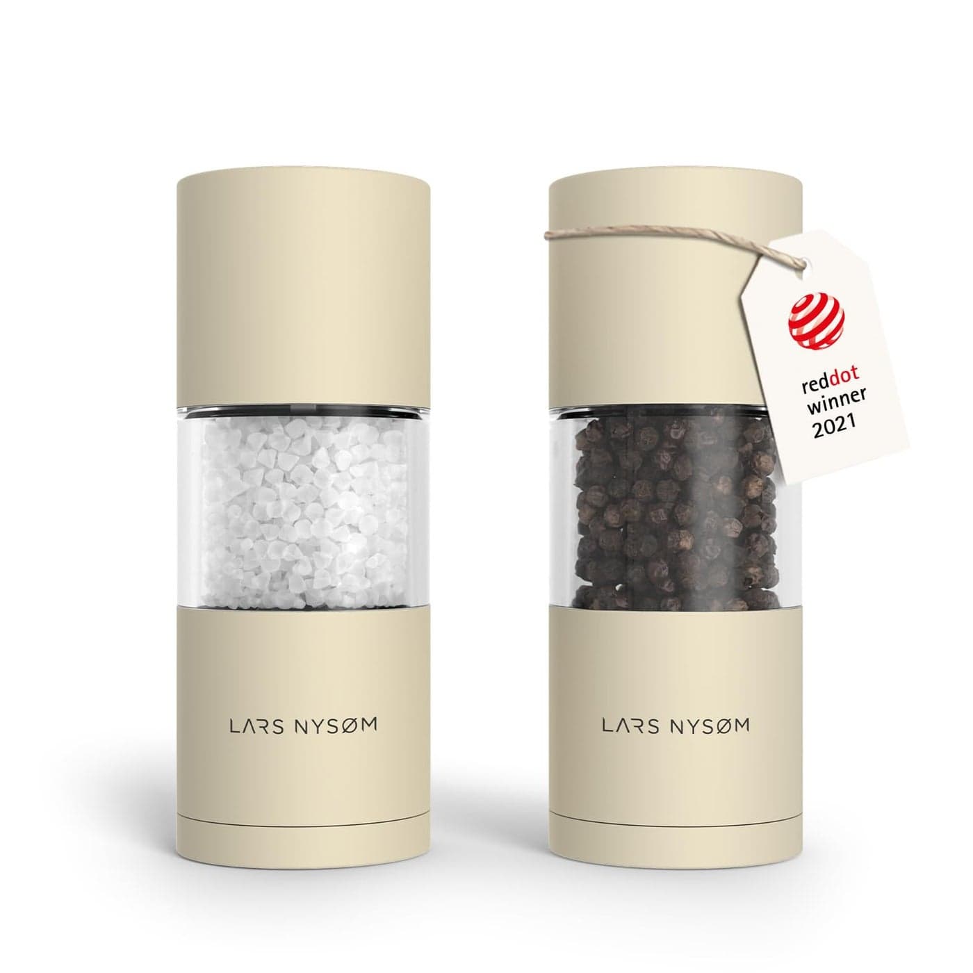 LARS NYSM Salt and Pepper Grinder Set I Salt and Pepper Mills with Adjustable Ceramic Grinder 2 pieces I Manual Design Spice Mill Set Almond Beige