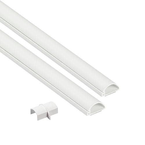 D-Line 31.4in TV Cord Hider, Patented Half Round Cable Cover, Hide Wall Mount TV Wires, Hinged One-Piece Cable Concealer, Adhesive, Decorative Raceway - 2X 0.78in W x 0.39in H x 15.7in L - White