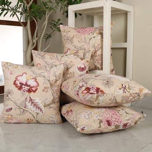 Clasiko Cotton Cushion Covers Set of 5; 20x20 Inches; Beloved Blossoms