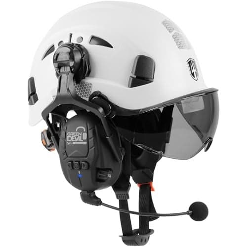 GREEN DEVIL Hard Hat Safety Helmet with Visor and Bluetooth Ear Muffs Full Protection Vented Work Hardhat ANSI Z89.1 Cascos De Construccion for Industrial Construction Forestry