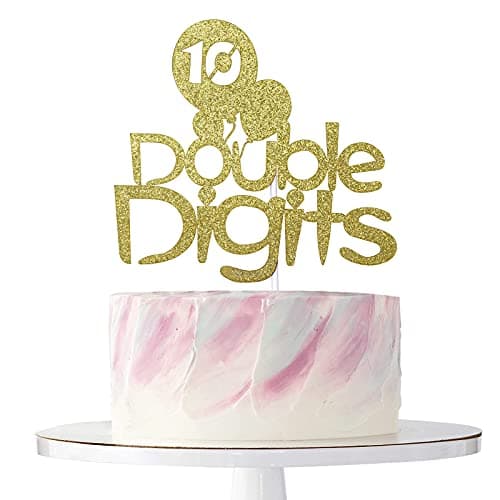 Festiko®Double Digits 10 Cake Topper, 10th Birthday Party Decorations, 10 Years Old Birthday Cake Decor for Boys Girls (Double-Sided Gold Glitter)