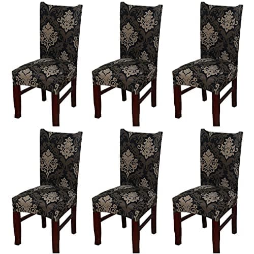 House of Quirk Elastic Chair Cover Stretch Removable Washable Short Dining Chair Cover Protector Seat Slipcover (Pack 6, Black Brown Motif),Polyester