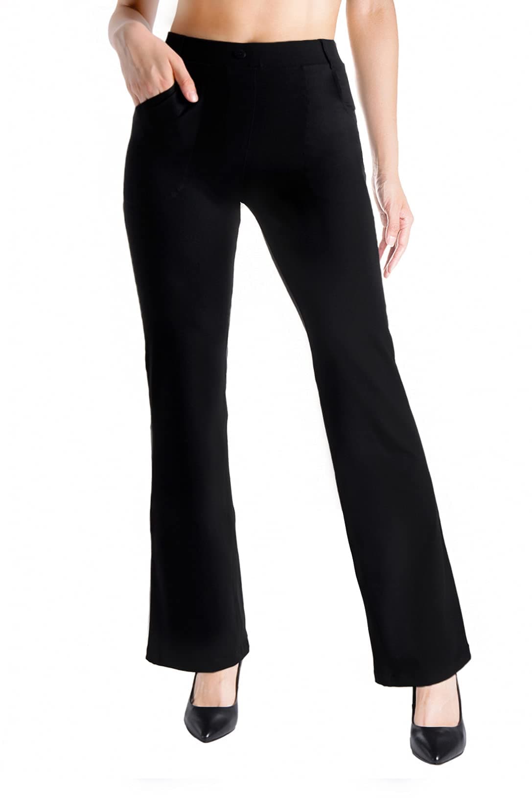 Yogipace4 PocketsBelt LoopsTall Womens Flare Yoga Dress Pants Work Slacks35BlackSize L