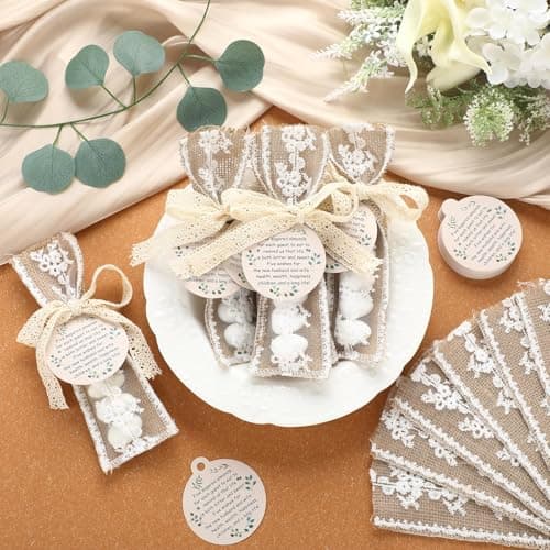 Woanger 60 Set Wedding Almond Candy Favors for Guests Include Lace Packaging and Greeting Card bridal Souvenirs for Engagement Bridal Shower Italian Wedding Tradition Gift No Almond Candy