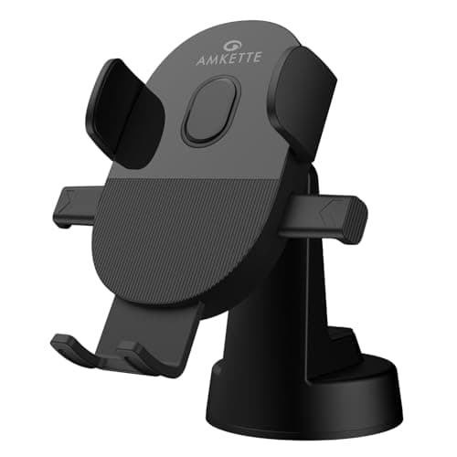 Amkette iGrip Drive Compact Car Mobile Holder, Mobile Holder for car Dashboard & Windshield with 360 Rotation, One-Touch Lock&Release Function with Strong Suction Cup, Premium Dual-Tone Glossy Design