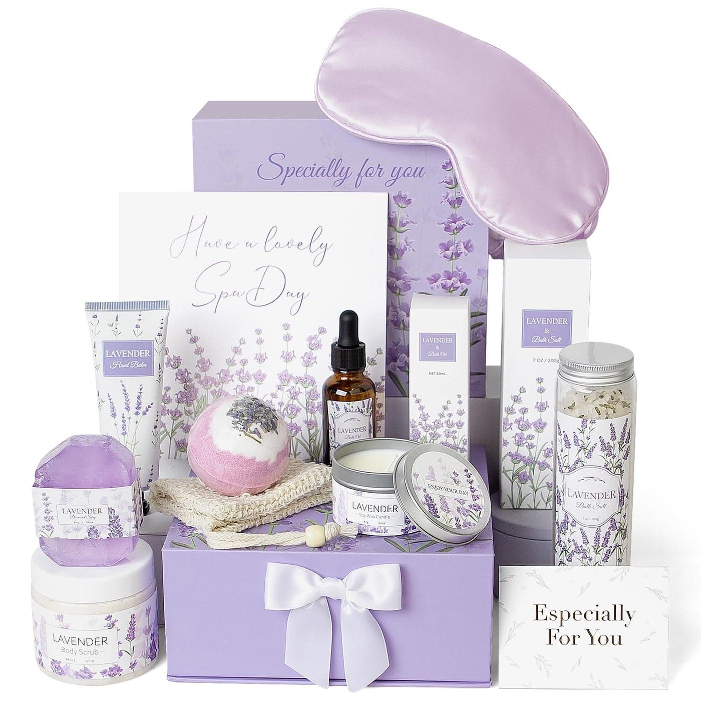 Lavender Spa Gifts Set 11 Pcs Bath Gift Set for Women Relaxing Spa Gifts Bath Spa Gift Basket for Women Self Care Gifts Care Package Home Spa Products Birthday Gifts for Women Lavender Gifts