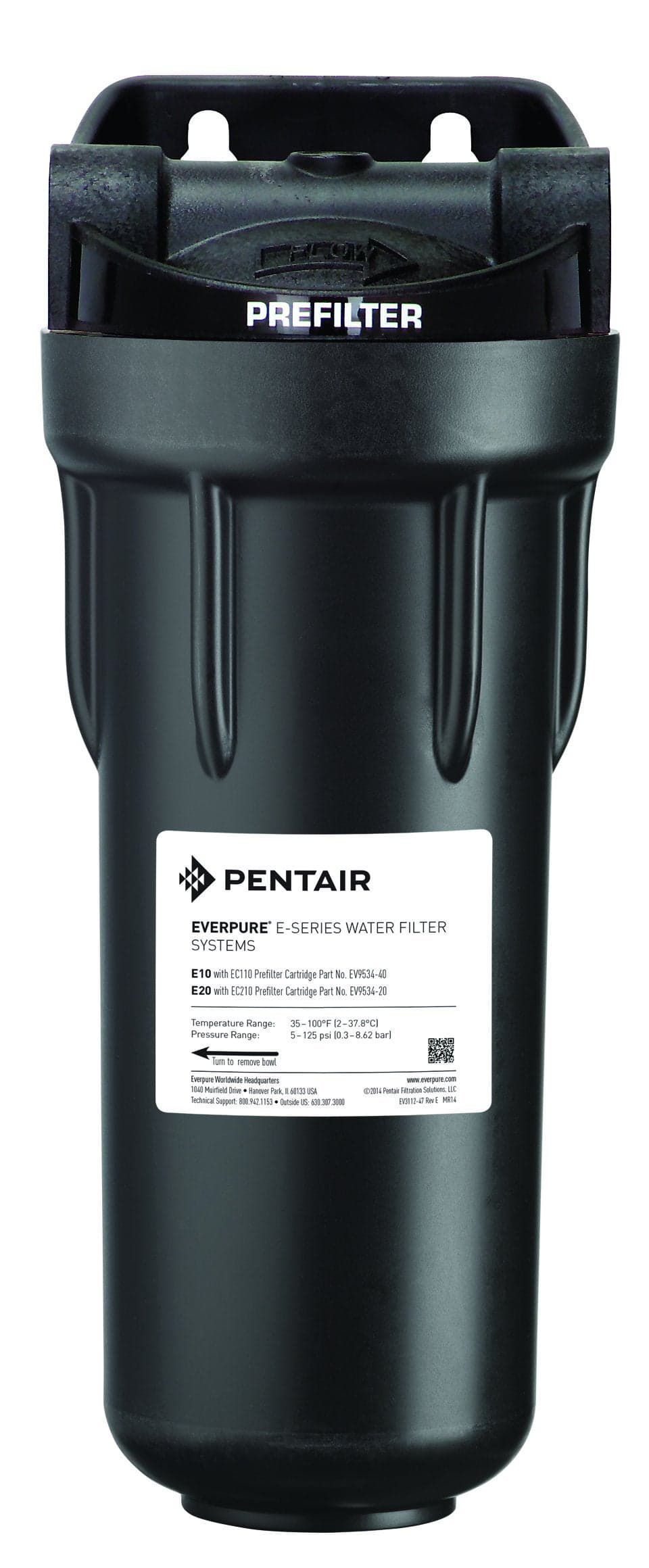 Everpure EV979580 Water Purification Unit, 10-Inch, Durable Plastic, Tight EC110 Sediment Filters 10 Micron