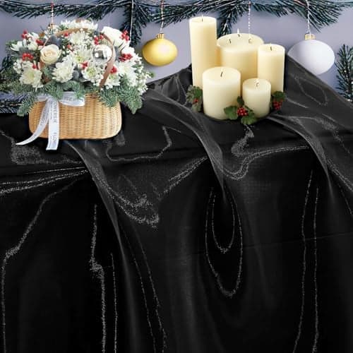 MDS Pack of 5 Yard Sheer Organza Fabric for Wedding Party Home Event Banquet Decorations Backdrop Curtain Craft Dress Sewing Fashion DIY Crystal Organza Tulle Fabric Bolt 44 Wide Black