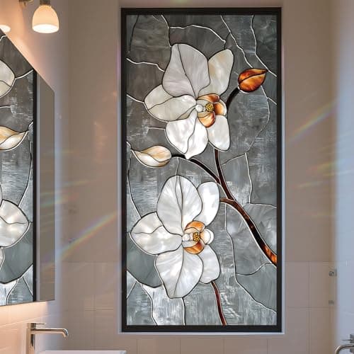 AOHMPT Stained Glass Window Privacy Film Static Cling - Rainbow Glass Decorative Sun Blocking Window Covering, Non-Adhesive Removable Stickers for Home & Office, 17.5" x 39.3"