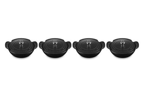 Le Creuset Enameled Cast Iron Gourmand Collection Set of 4 Mini Round Braiser, .3 qt., Matte Black w/Stainless Steel Knob
