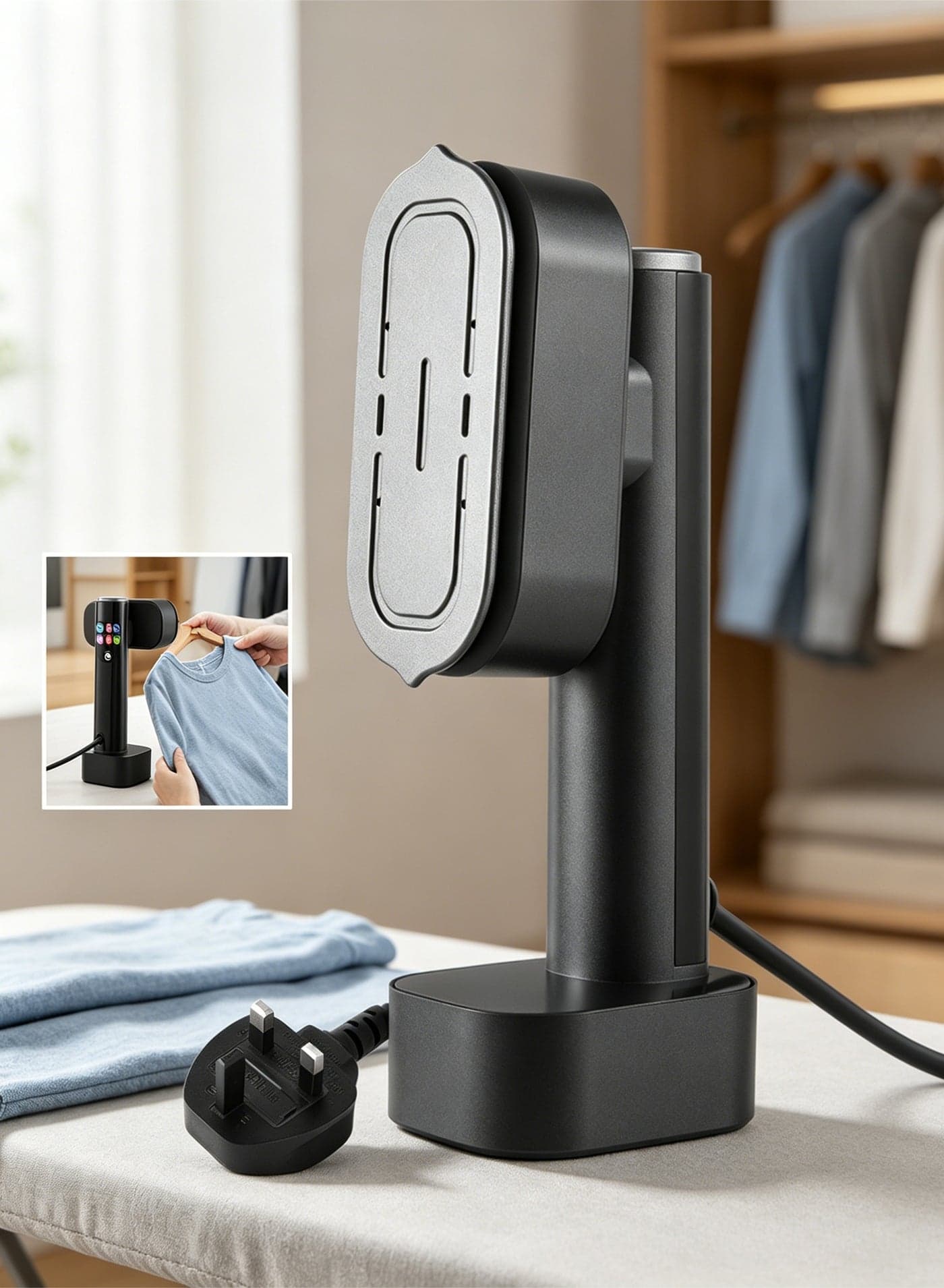 Handheld Garment Steamer for Clothes, 2 in 1 Clothes Steamer Handheld, Travel Iron, 6-Level 1200W Steam Iron with LED Display, 15s Heat Up, Detachable Water Tank, Suitable Home and Travel