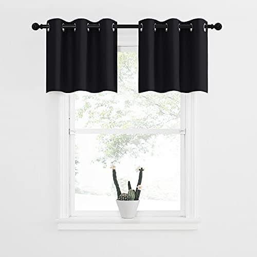 NICETOWN Small Kitchen Window Curtains Valances - Thermal Insulated Home Decor Blackout Grommet Tier Curtains Drapes for Basement Window (Black, 42 inches W by 18 inches L,2 PCs)